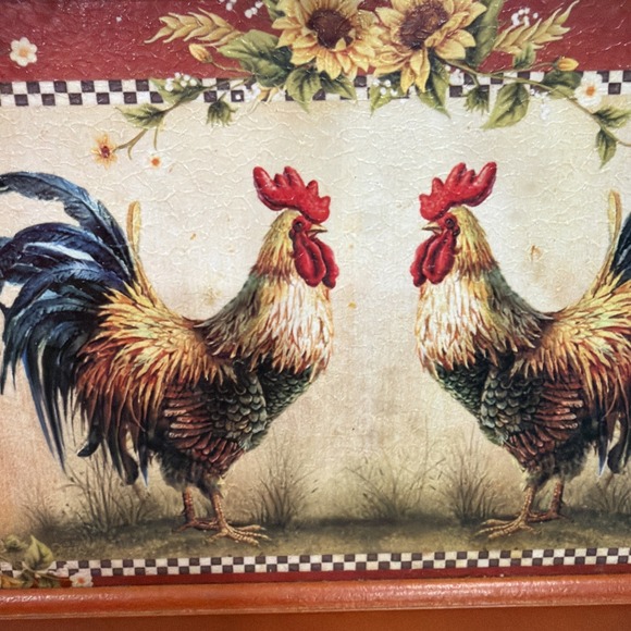 VINTAGE COLLECTIONS INC 14x10 ROOSTER DIASY FLOWERS WOODEN STORAGE BREAD BOX 1 - Picture 3 of 7